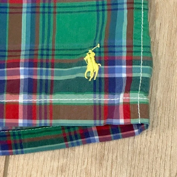VTG Polo Ralph Lauren Swim Short Mens Trunks Large Plaid Pony Logo Lined Preppy - Picture 7 of 11